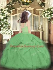 High Class Olive Green Zipper Scoop Beading and Ruffles Little Girl Pageant Gowns Tulle Sleeveless