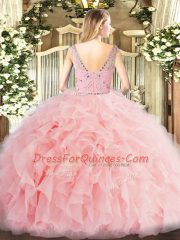 Wonderful Apple Green Tulle Zipper Bateau Sleeveless Floor Length Quinceanera Dresses Beading and Ruffles
