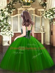 High Class Turquoise Ball Gowns Tulle Straps Sleeveless Beading Floor Length Lace Up High School Pageant Dress
