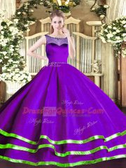 Fashionable Purple Zipper Vestidos de Quinceanera Beading and Ruffled Layers Sleeveless Floor Length