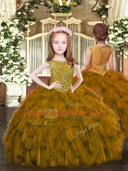 High Class Sleeveless Beading and Ruffles Zipper Child Pageant Dress