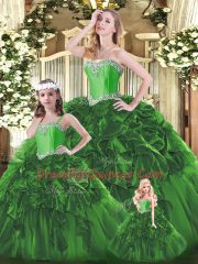 Sweetheart Sleeveless Lace Up 15 Quinceanera Dress Green Organza
