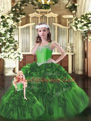 Sweetheart Sleeveless Lace Up 15 Quinceanera Dress Green Organza
