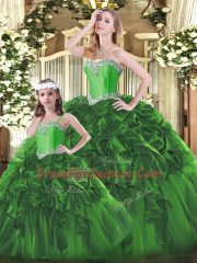 Sweetheart Sleeveless Lace Up 15 Quinceanera Dress Green Organza