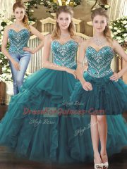 Spectacular Floor Length Ball Gowns Sleeveless Teal Sweet 16 Dress Lace Up