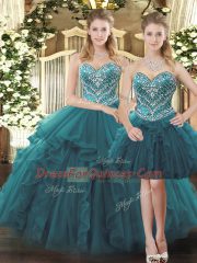 Spectacular Floor Length Ball Gowns Sleeveless Teal Sweet 16 Dress Lace Up