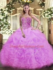 Custom Fit Floor Length Ball Gowns Sleeveless Lilac Quince Ball Gowns Lace Up