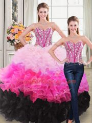 Custom Made Multi-color Sleeveless Floor Length Beading and Ruffles Lace Up Sweet 16 Dresses