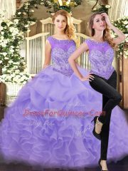 Comfortable Floor Length Two Pieces Sleeveless Lavender Sweet 16 Dress Zipper