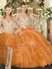 Orange Red Organza Lace Up Straps Sleeveless Floor Length Quinceanera Dresses Beading and Ruffles
