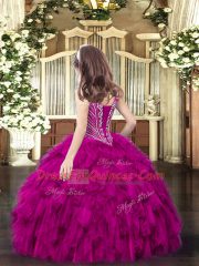 Custom Design Sleeveless Lace Up Floor Length Beading and Ruffles Little Girls Pageant Gowns