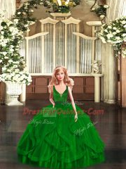 Green 15th Birthday Dress Military Ball and Sweet 16 and Quinceanera with Beading and Ruffles V-neck Sleeveless Zipper
