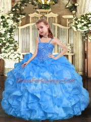 Baby Blue Ball Gowns Beading and Ruffles Little Girls Pageant Gowns Zipper Organza Sleeveless Floor Length
