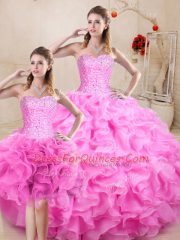 Sleeveless Beading and Ruffles Lace Up Sweet 16 Dress