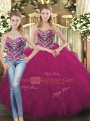 Custom Design Floor Length Two Pieces Sleeveless Fuchsia Sweet 16 Quinceanera Dress Lace Up