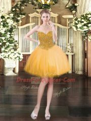Tulle Sleeveless Floor Length Ball Gown Prom Dress and Beading