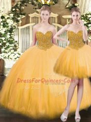 Tulle Sleeveless Floor Length Ball Gown Prom Dress and Beading
