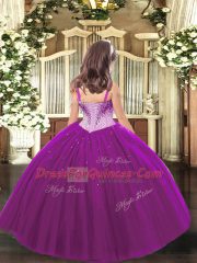 Trendy Olive Green Tulle Lace Up Straps Sleeveless Floor Length Kids Pageant Dress Beading