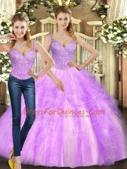 Exquisite Sleeveless Beading and Ruffles Lace Up Quinceanera Gowns