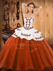Deluxe Rust Red Sleeveless Embroidery Floor Length Quinceanera Dresses