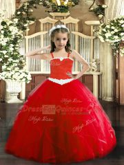 Elegant Straps Sleeveless Lace Up Pageant Dress Womens Red Tulle