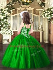 Superior Floor Length Royal Blue Little Girl Pageant Gowns Tulle Sleeveless Beading