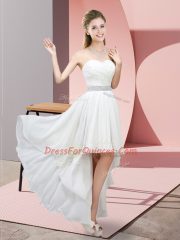 Clearance White Chiffon Lace Up Damas Dress Sleeveless High Low Beading