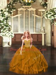 Excellent Rust Red Tulle Lace Up Sweetheart Sleeveless Floor Length Sweet 16 Quinceanera Dress Beading and Ruffles