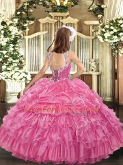 Lilac Kids Formal Wear Party and Quinceanera with Beading and Ruffled Layers and Pick Ups V-neck Sleeveless Lace Up