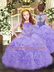 Sleeveless Floor Length Ruffles Lace Up Quince Ball Gowns with Lavender