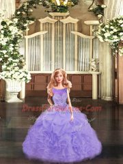 Sleeveless Floor Length Ruffles Lace Up Quince Ball Gowns with Lavender