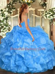 Hot Pink Ball Gowns Organza Sweetheart Sleeveless Beading and Ruffles Floor Length Lace Up Quinceanera Gowns