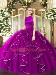Fitting Fuchsia Ball Gowns Ruffles Quinceanera Gown Clasp Handle Organza Sleeveless Floor Length