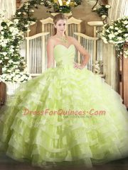 Delicate Sweetheart Sleeveless Vestidos de Quinceanera Floor Length Beading and Ruffled Layers Yellow Green Organza