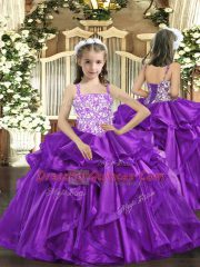 Best Selling Purple Sleeveless Floor Length Beading and Ruffles Lace Up 15 Quinceanera Dress