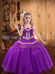 Sleeveless Floor Length Ruffles Lace Up Kids Formal Wear with Eggplant Purple