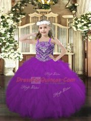 Straps Sleeveless Lace Up Girls Pageant Dresses Purple Tulle