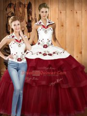Simple Sleeveless Sweep Train Lace Up With Train Embroidery and Ruffled Layers 15th Birthday Dress