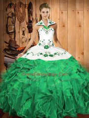 Sleeveless Lace Up Floor Length Embroidery and Ruffles Quinceanera Gown