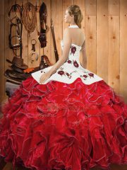 Sleeveless Lace Up Floor Length Embroidery and Ruffles Quinceanera Gown