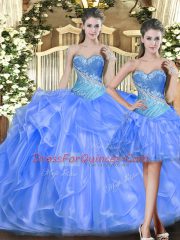 Smart Floor Length Baby Blue Vestidos de Quinceanera Sweetheart Sleeveless Lace Up
