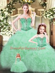 Affordable Sleeveless Beading and Ruffles Lace Up Ball Gown Prom Dress