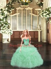 Affordable Sleeveless Beading and Ruffles Lace Up Ball Gown Prom Dress