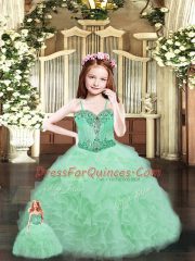 Affordable Sleeveless Beading and Ruffles Lace Up Ball Gown Prom Dress