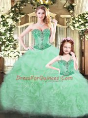 Affordable Sleeveless Beading and Ruffles Lace Up Ball Gown Prom Dress