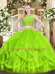 Beauteous Zipper 15th Birthday Dress Beading and Ruffles Sleeveless Floor Length