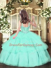 Glorious Sleeveless Floor Length Beading and Ruffled Layers Lace Up Kids Pageant Dress with Lavender