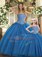 Teal Sleeveless Beading Floor Length Sweet 16 Dresses