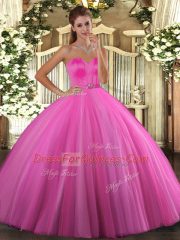 Decent Sweetheart Sleeveless Lace Up Sweet 16 Dresses Rose Pink Tulle