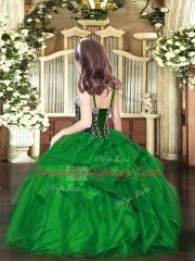 Adorable Floor Length Fuchsia Little Girls Pageant Dress Organza Sleeveless Beading and Ruffles